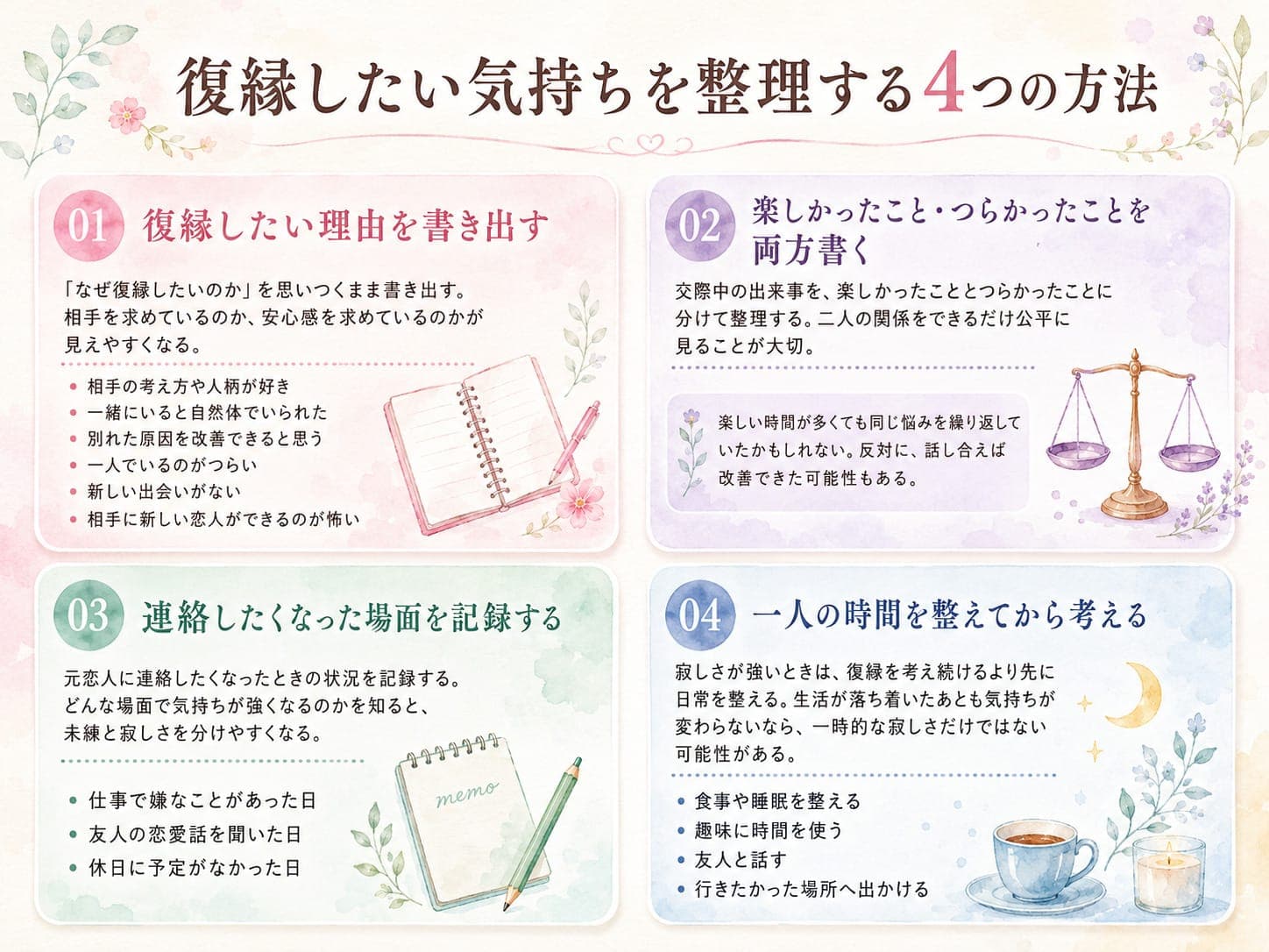 復縁したい気持ちを整理する4つの方法