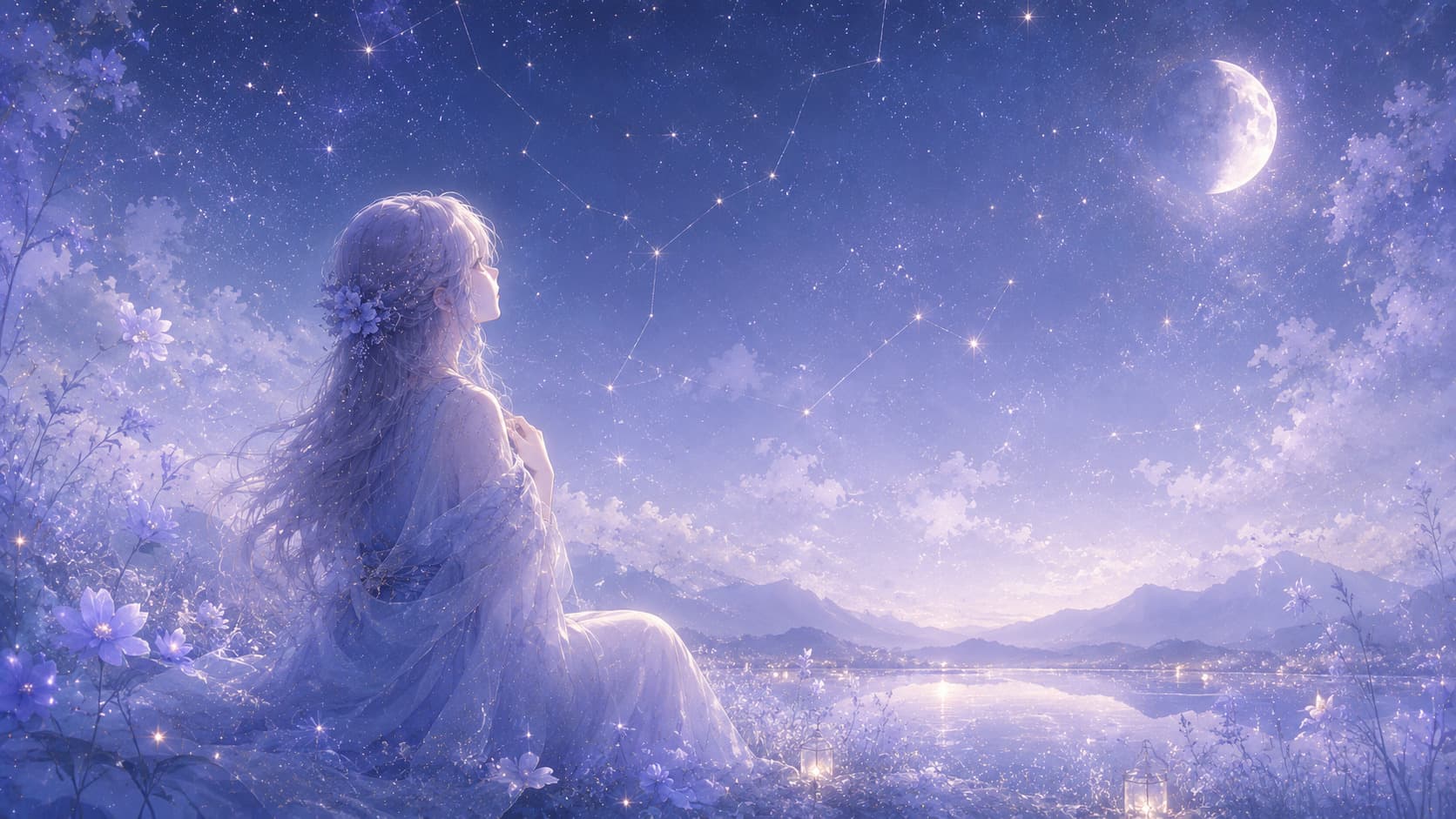 星を眺めながら自分自身と向き合う女性のイメージ